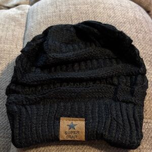 Super Star Black Toddler Knit Beanie with Star Patch NWOT